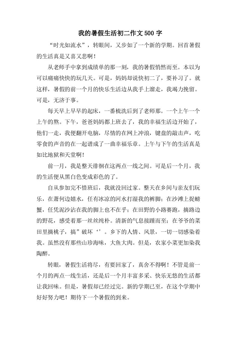 我的暑假生活初二作文500字