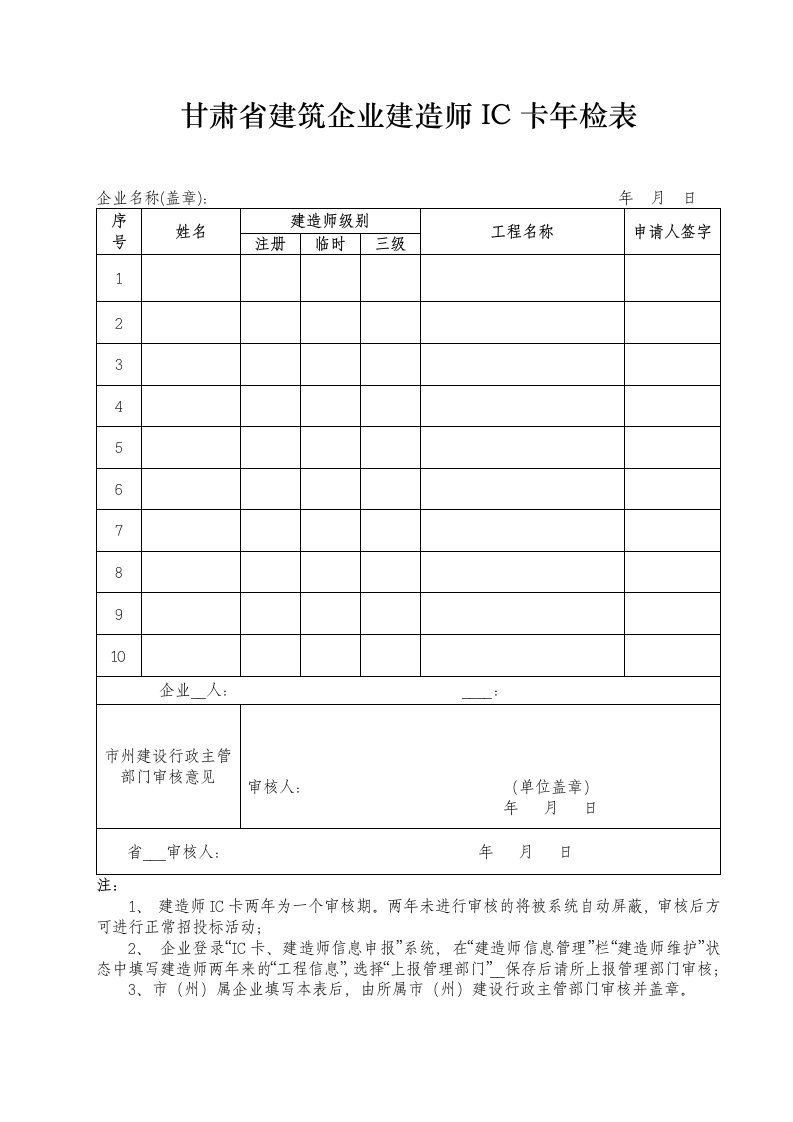 建造师IC卡年检表