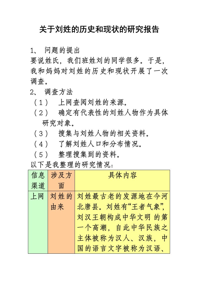 关于刘姓的历史和现状的研究报告