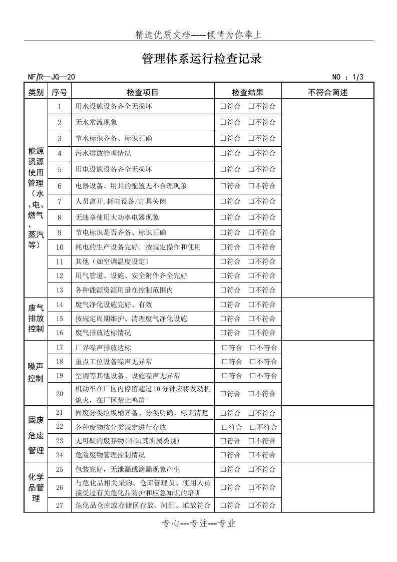 管理体系运行检查记录(共4页)