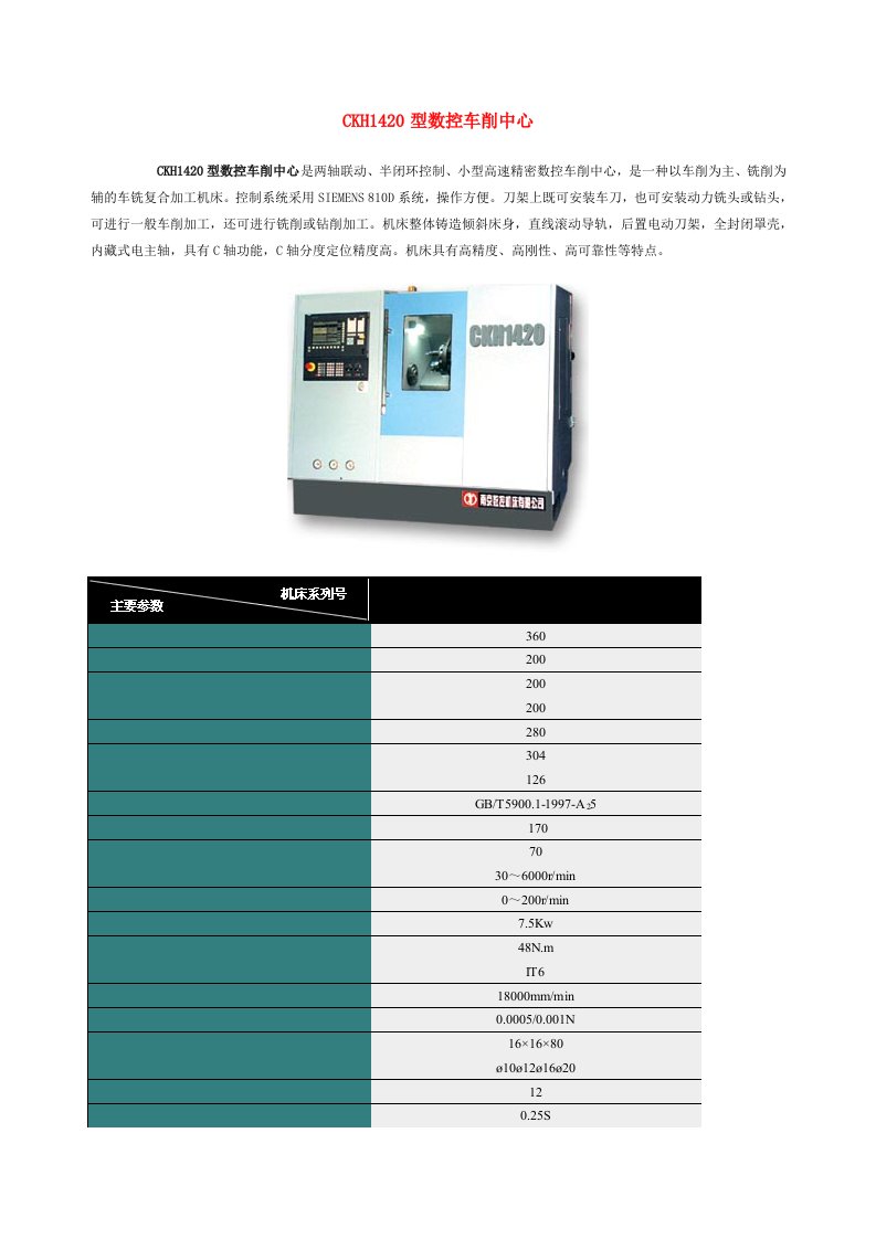 数控加工-CKH1420型数控车削中心