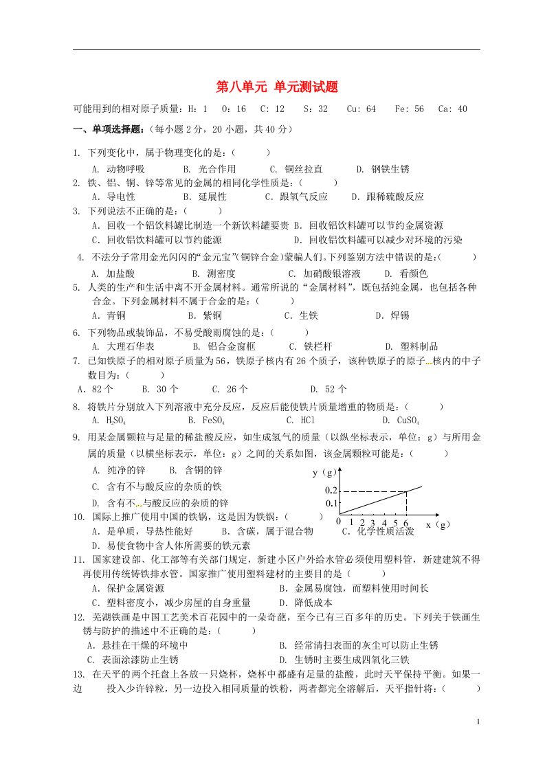 四川省遂宁市射洪县香山镇初级中学九级化学下册