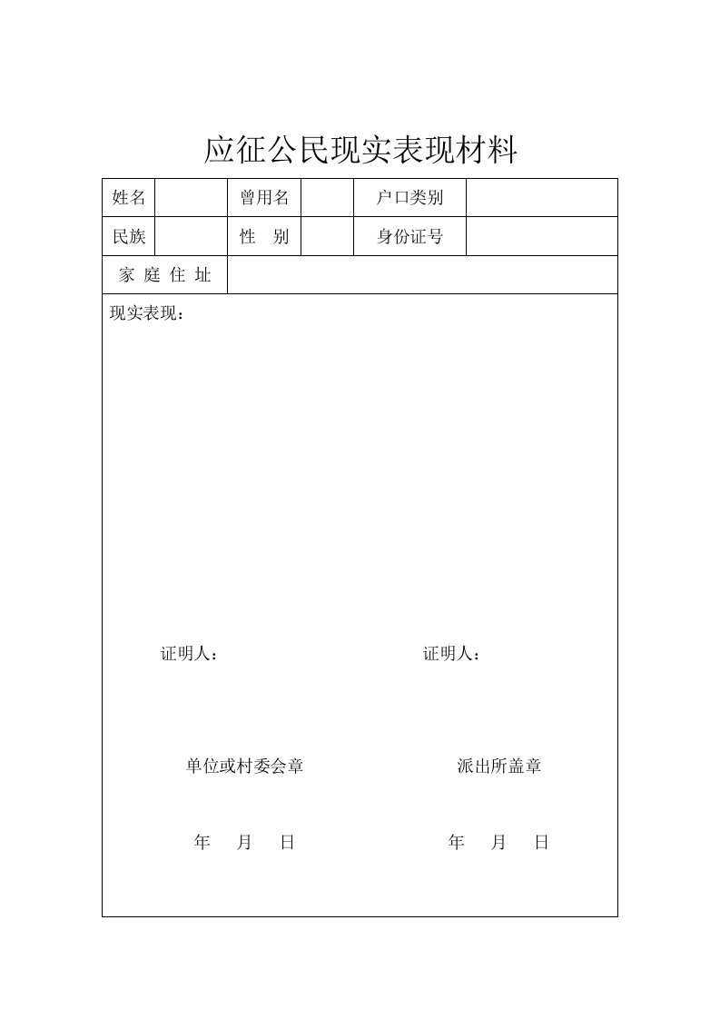 应征公民现实表现材料