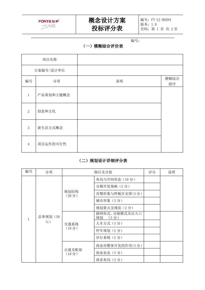 精选bd204投标方案评分表