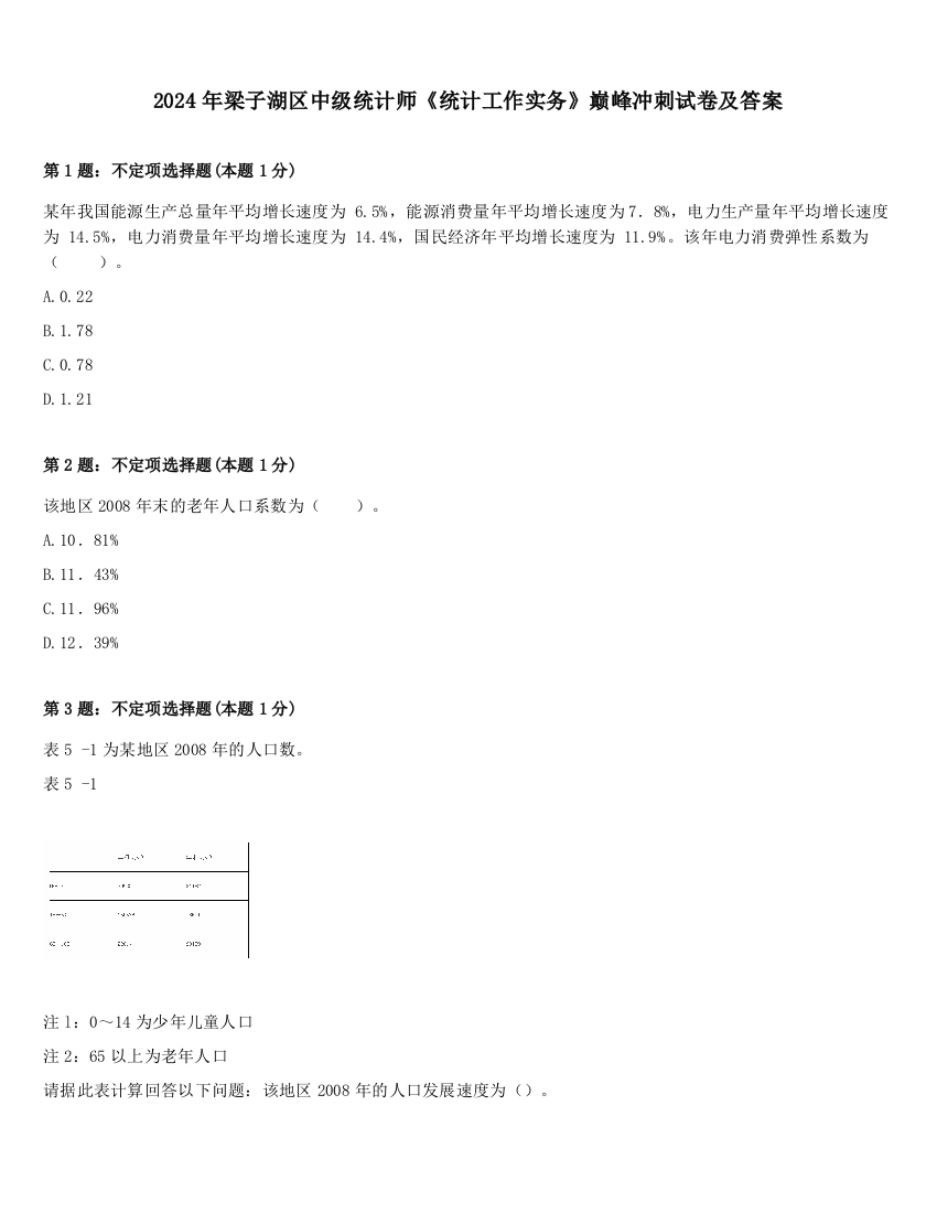 2024年梁子湖区中级统计师《统计工作实务》巅峰冲刺试卷及答案