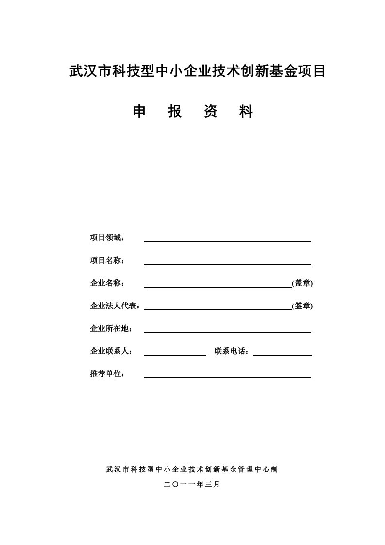 项目管理-武汉市科技型中小企业技术创新基金项目申报资料提纲工业类