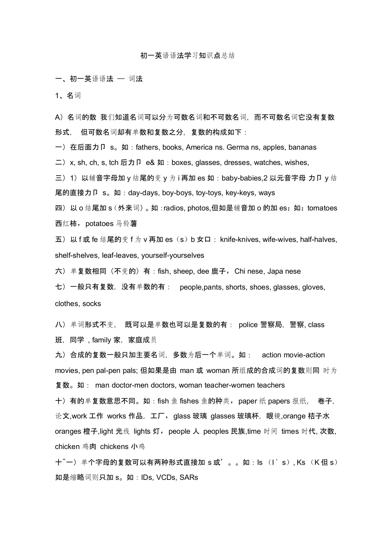 (word完整版)初一英语语法学习知识点详细总结,推荐文档