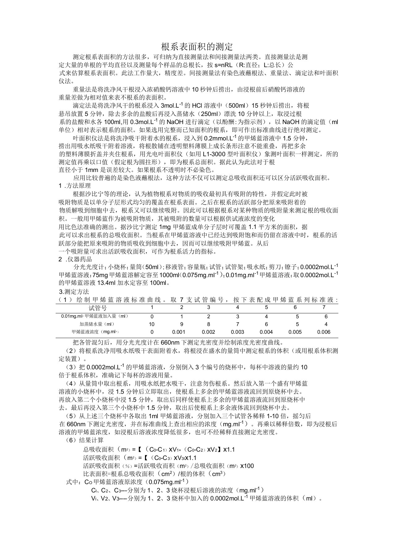 根系表面积及其活性的测定方法