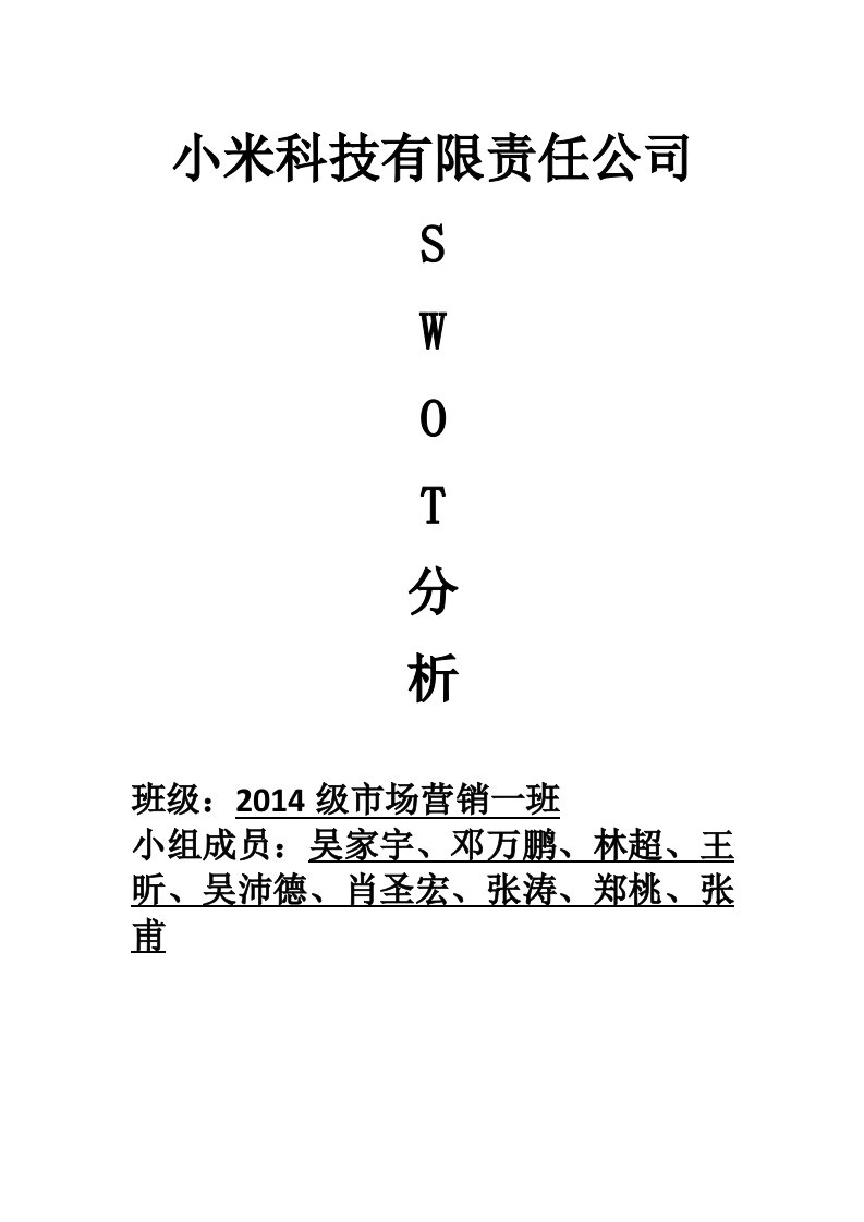 小米科技有限责任公司SWOT分析(同名19243)