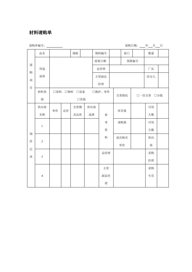 材料采购请购单