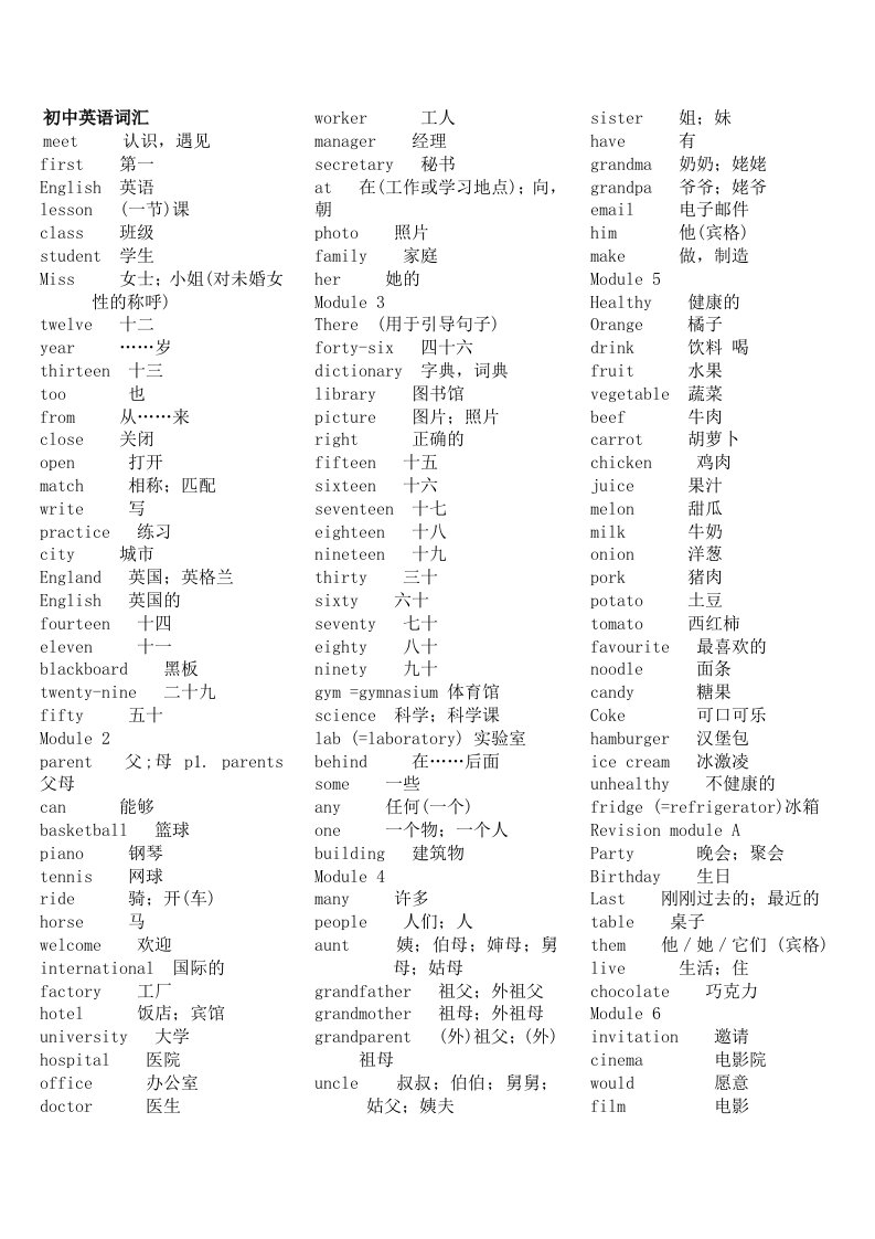 外研社初中英语词汇总结六册全