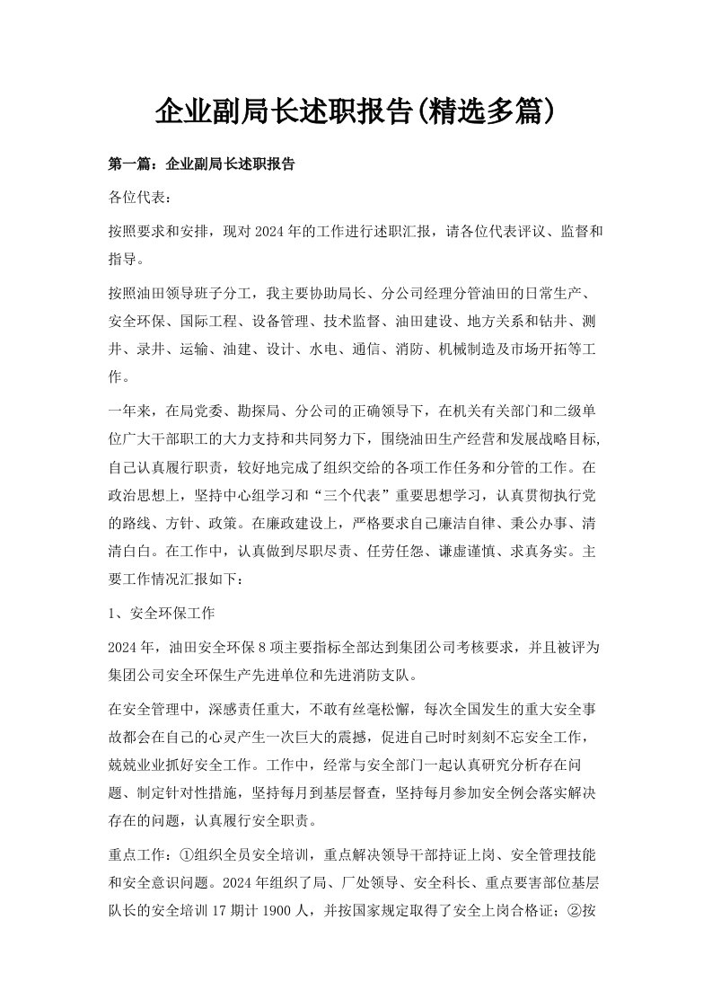 企业副局长述职报告精选多篇