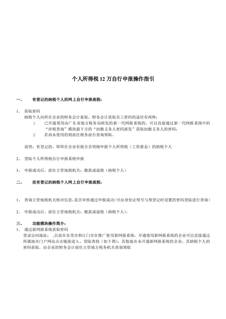 个人所得税网上自行申报操作指引