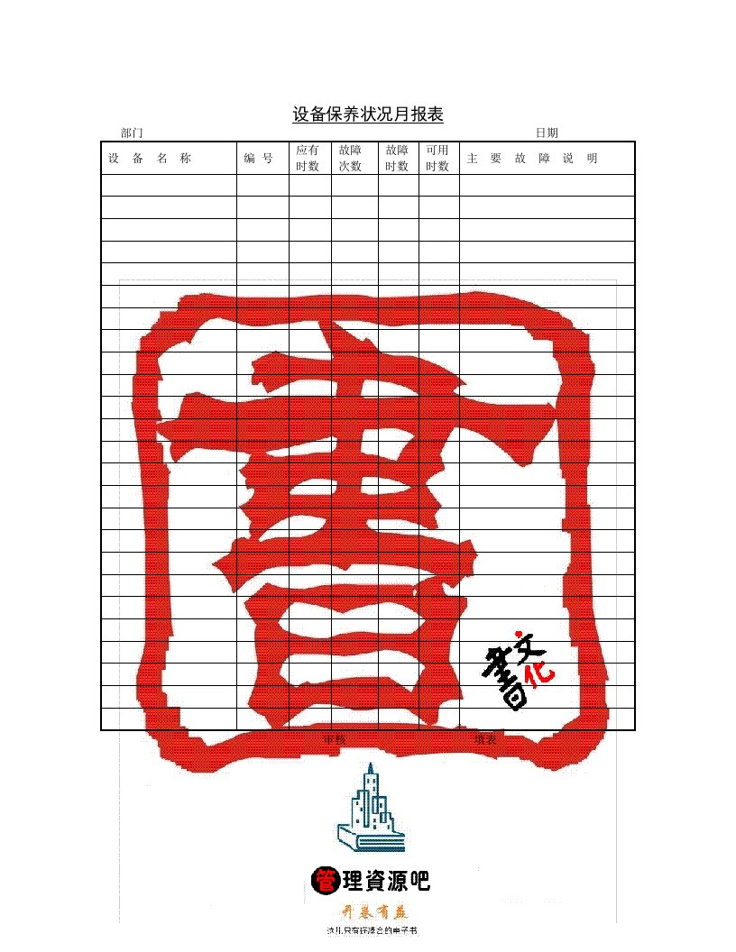 【管理精品】设备保养状况月报表