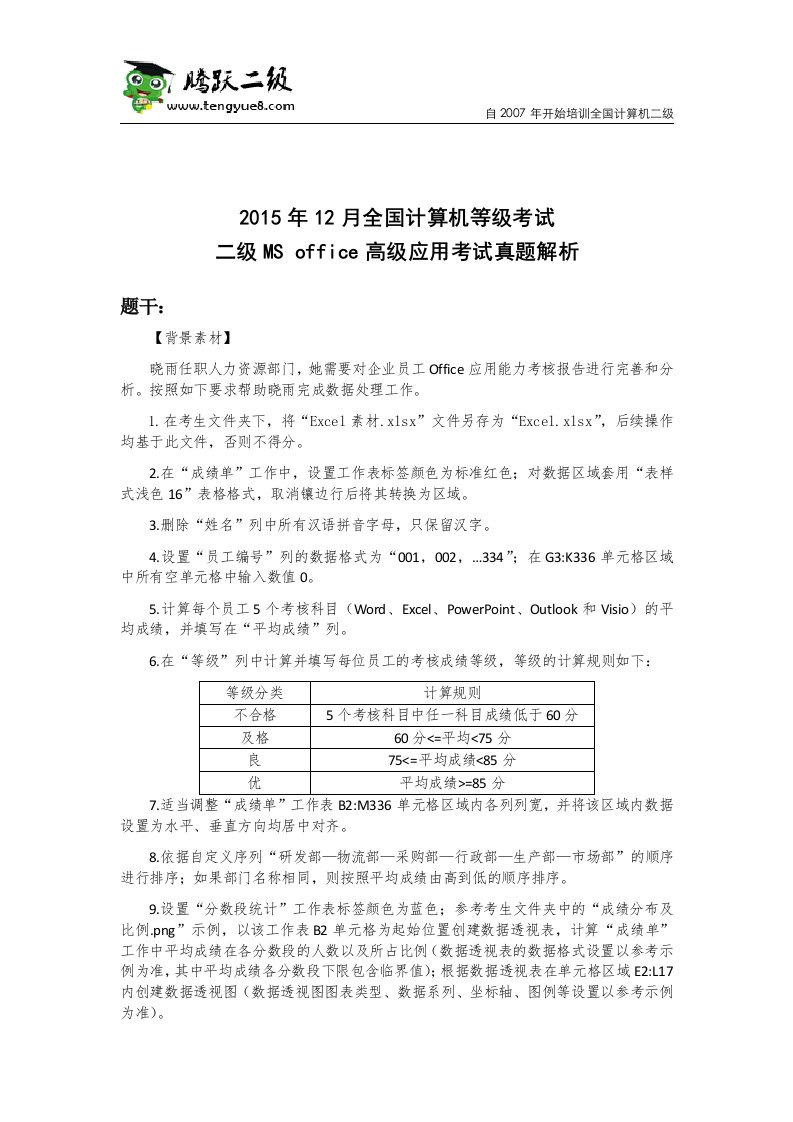 全国计算机等级考试二级MSoffice高级应用考试真题解析