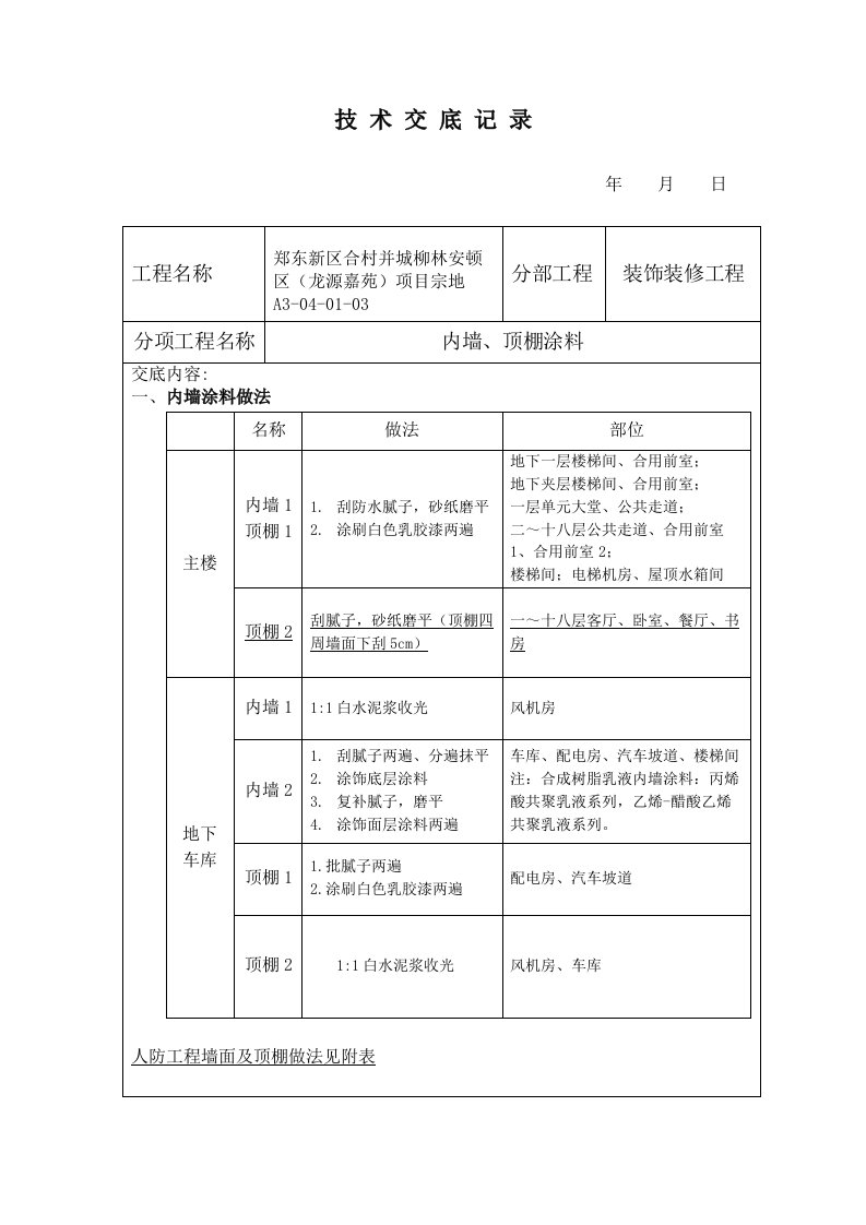 内墙涂料技术交底