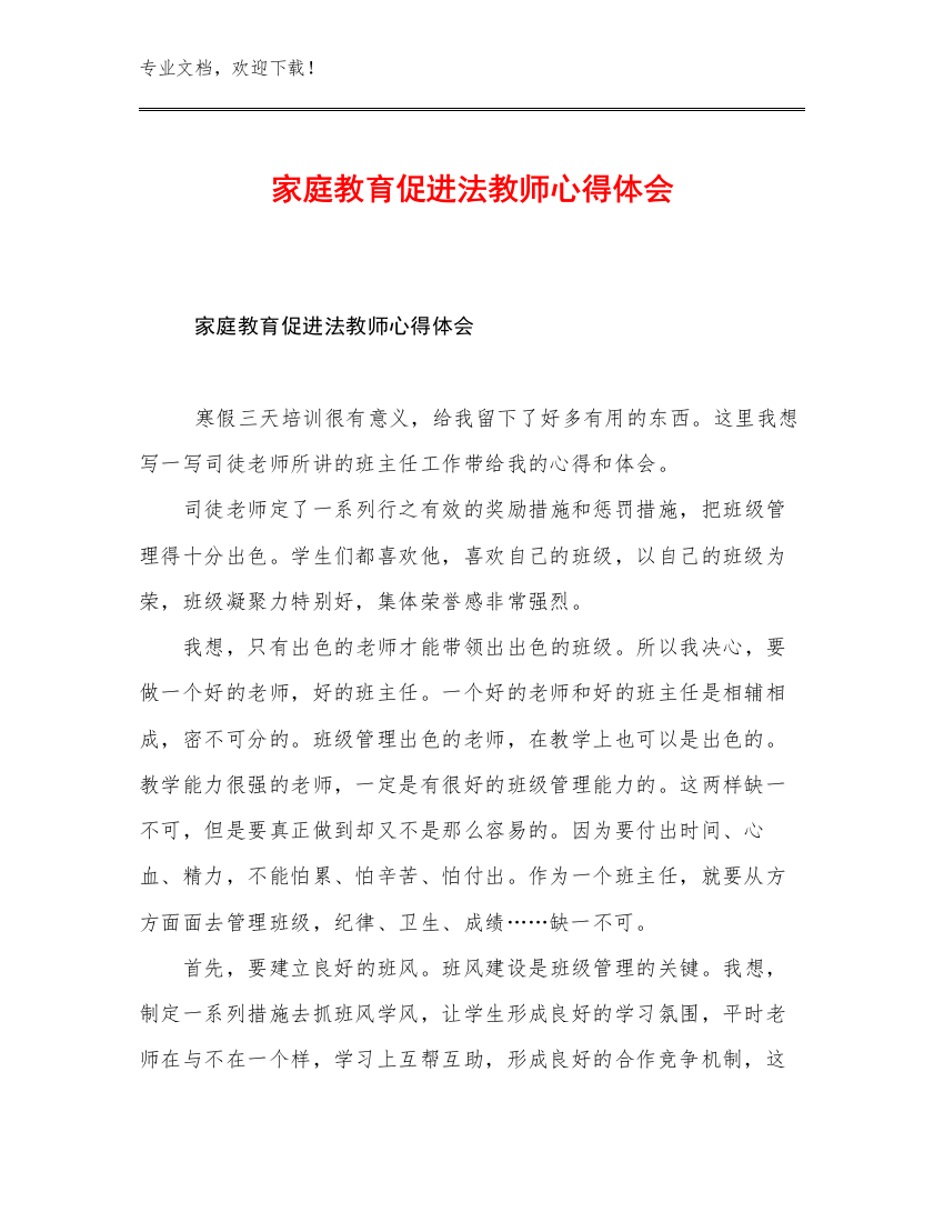 2023年家庭教育促进法教师心得体会例文19篇文档汇编