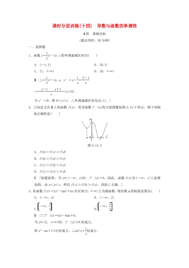 高考数学一轮复习课时分层训练14导数与函数的单调性文北师大版