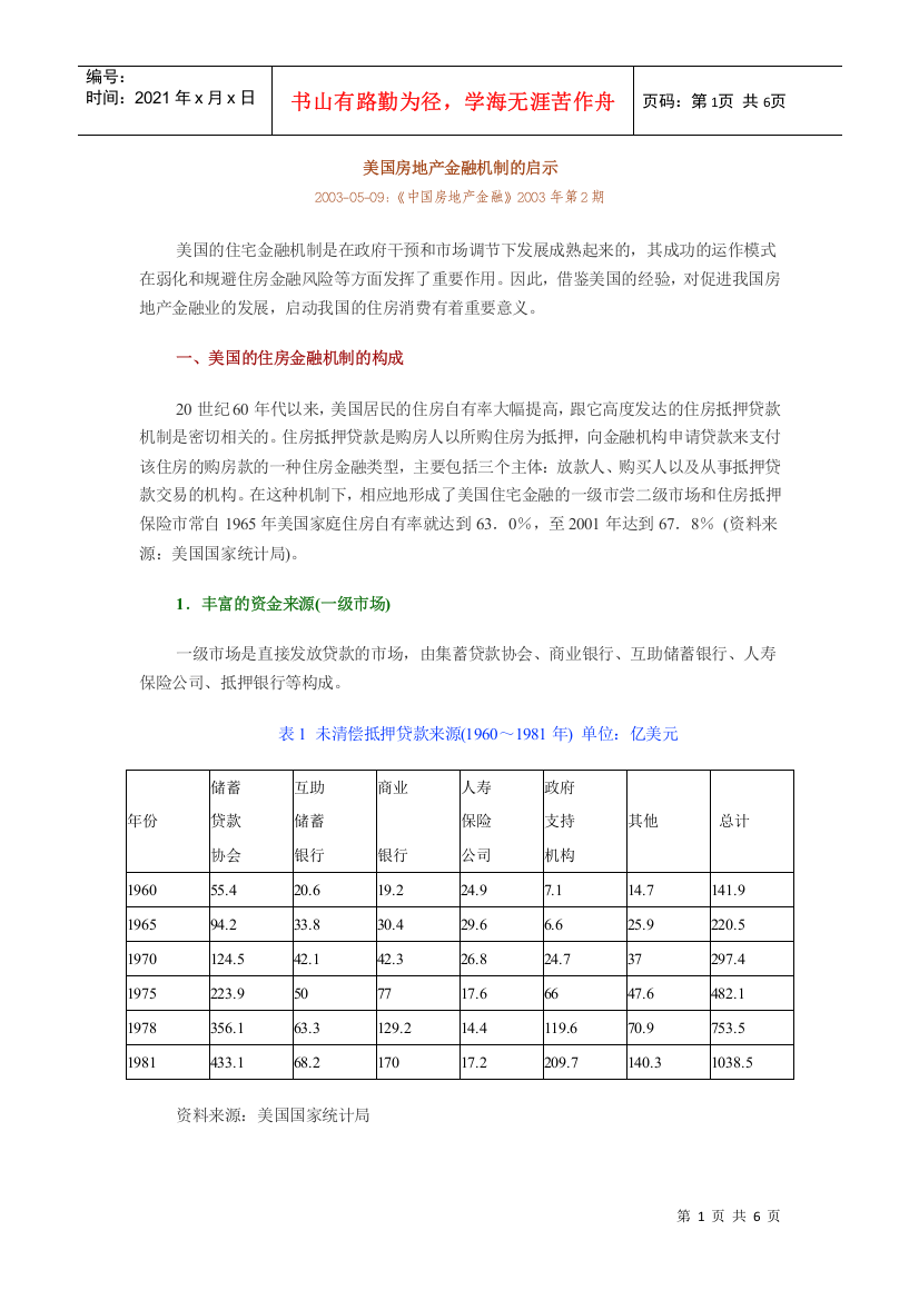 谈美国房地产金融机制的启示