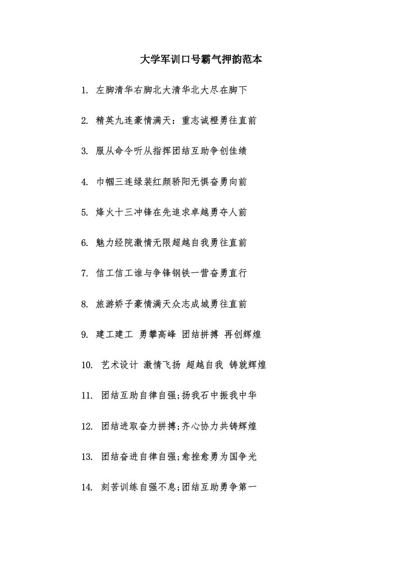 大学军训口号霸气押韵范本