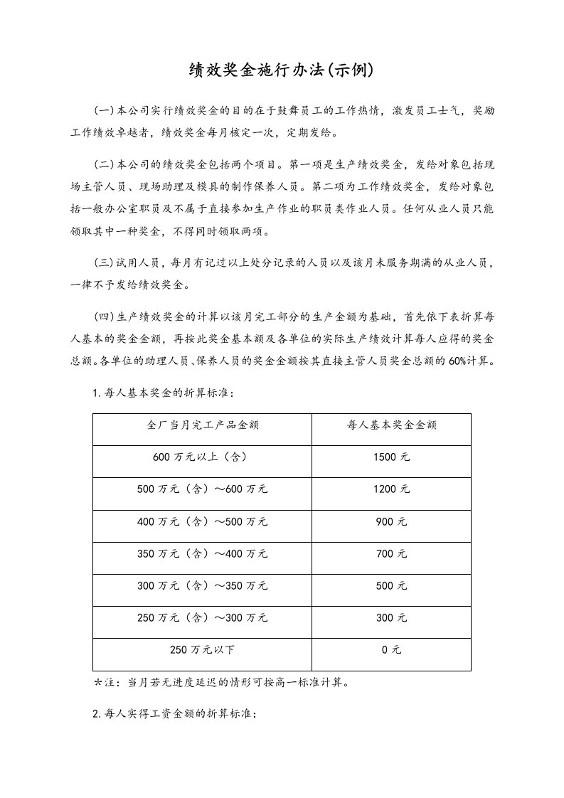 精品文档-04通用绩效奖金施行办法