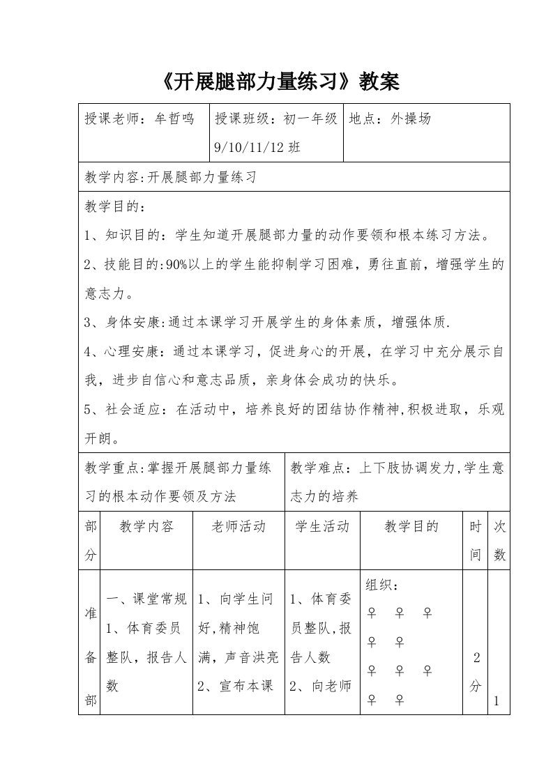 《发展腿部力量练习》教案