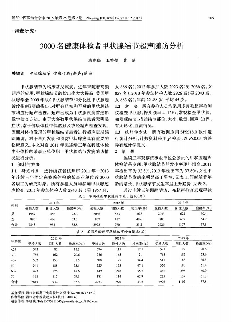 3000名健康体检者甲状腺结节超声随访分析