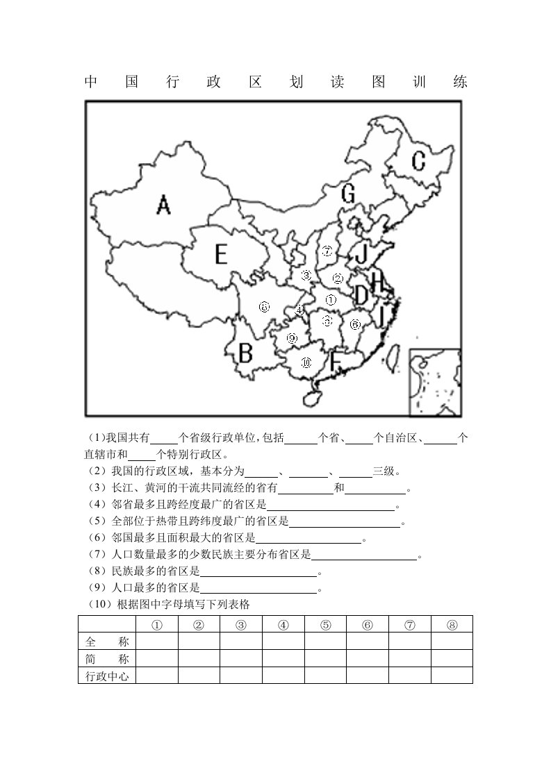 中国行政区划读图训练