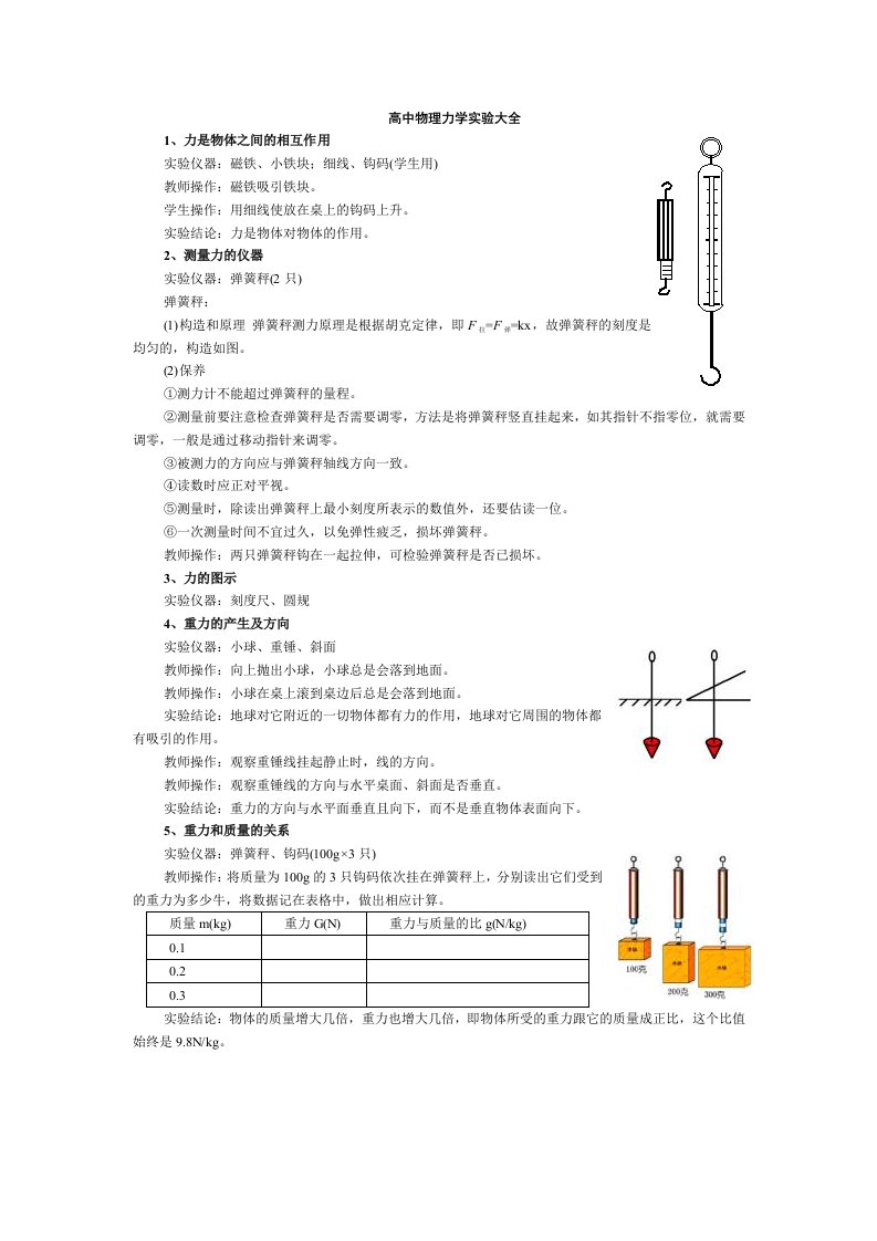 高中物理力学实验大全