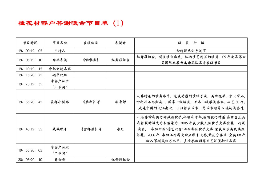 公司年会答谢会节目演出单