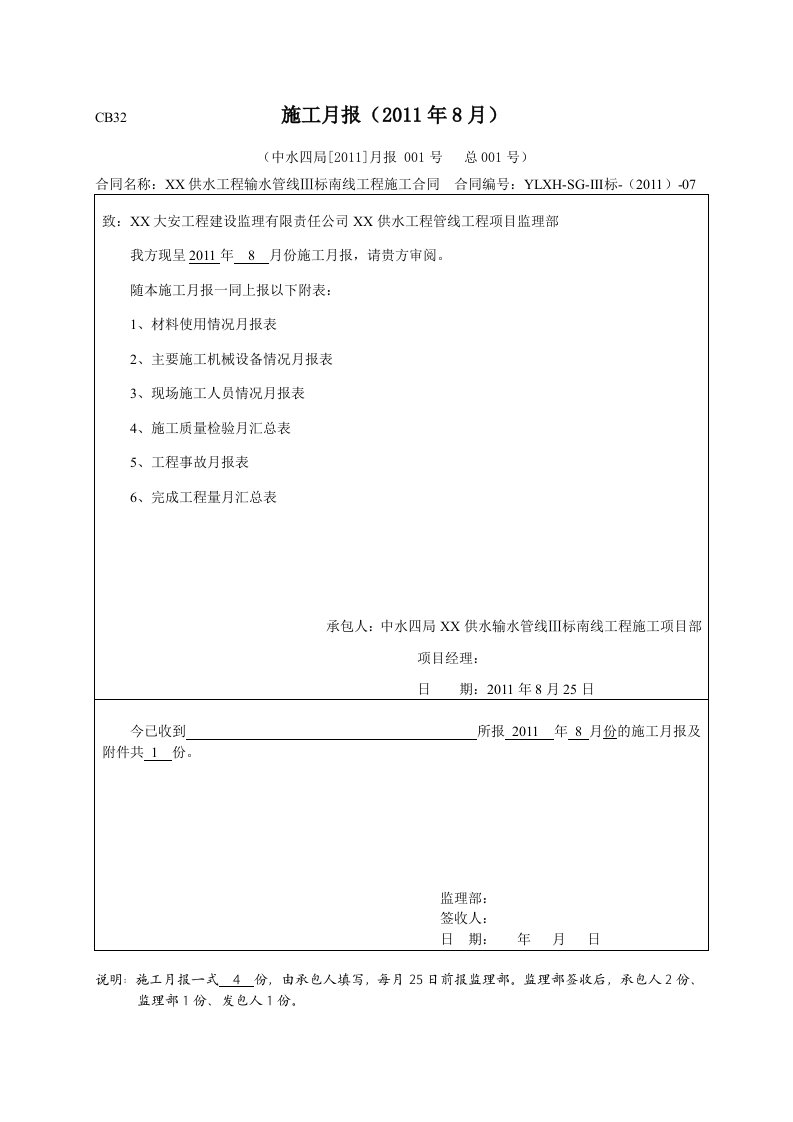 供水工程输水管线工程施工月报