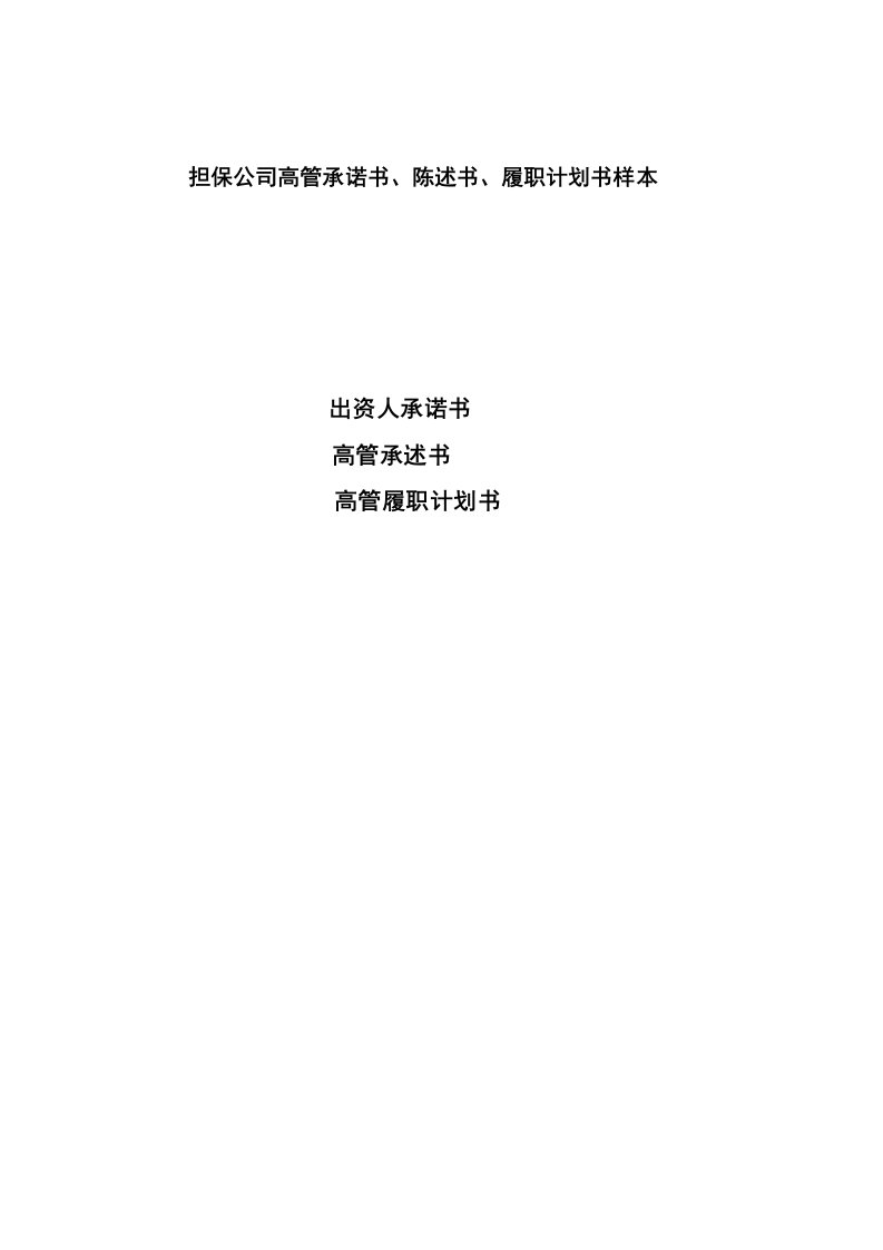 融资性担保公司高管承诺书、陈述书、履职计划书2