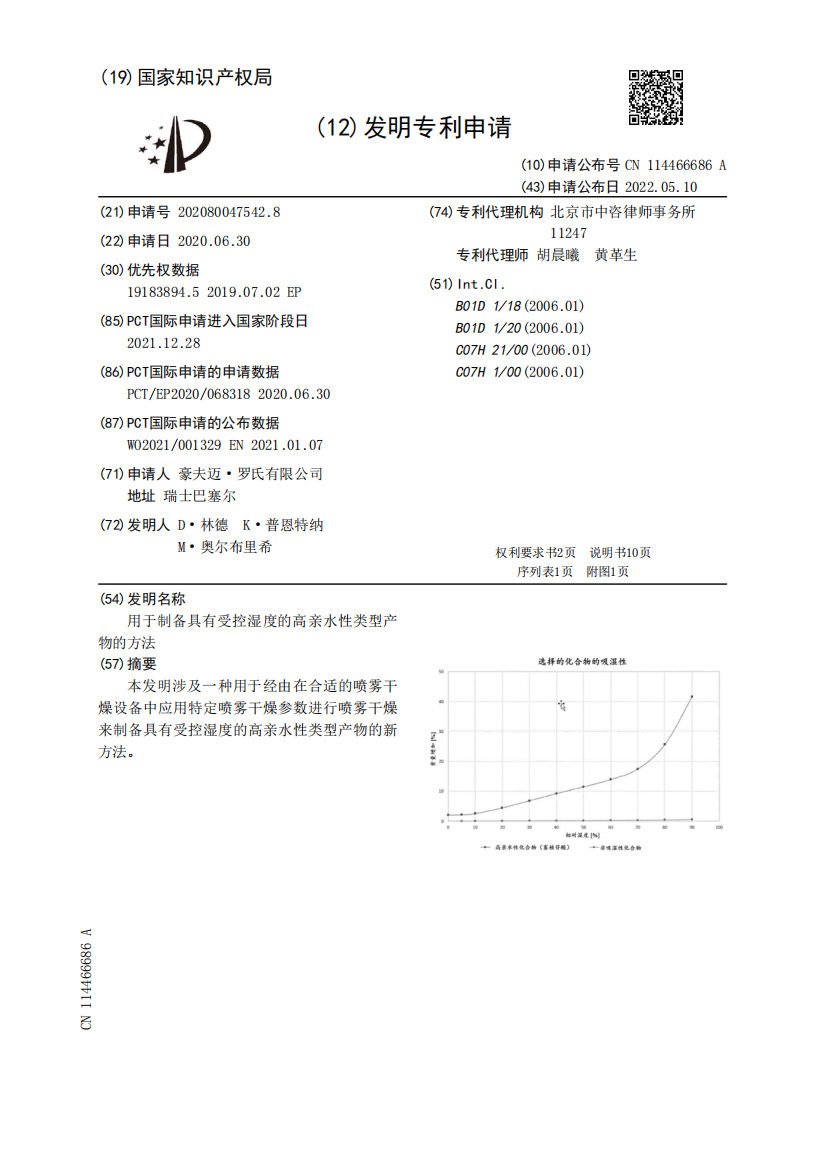 用于制备具有受控湿度的高亲水性类型产物的方法