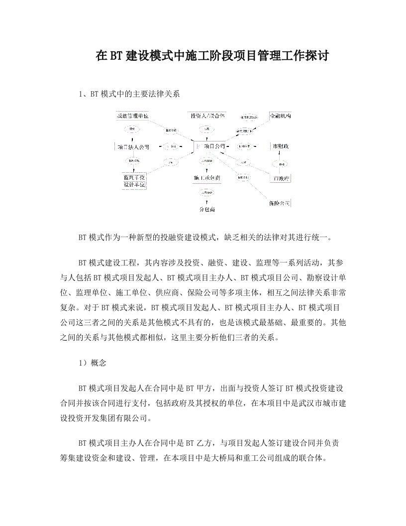 BT法律关系、施工阶段项目管理及风险