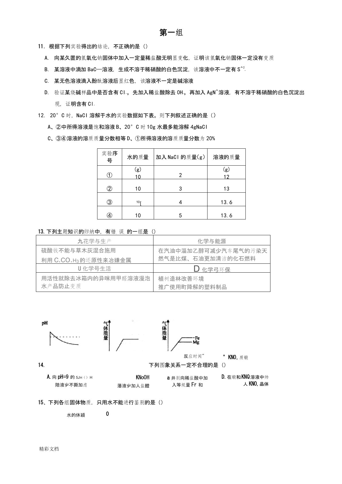 初三化学不定项选择的题目组