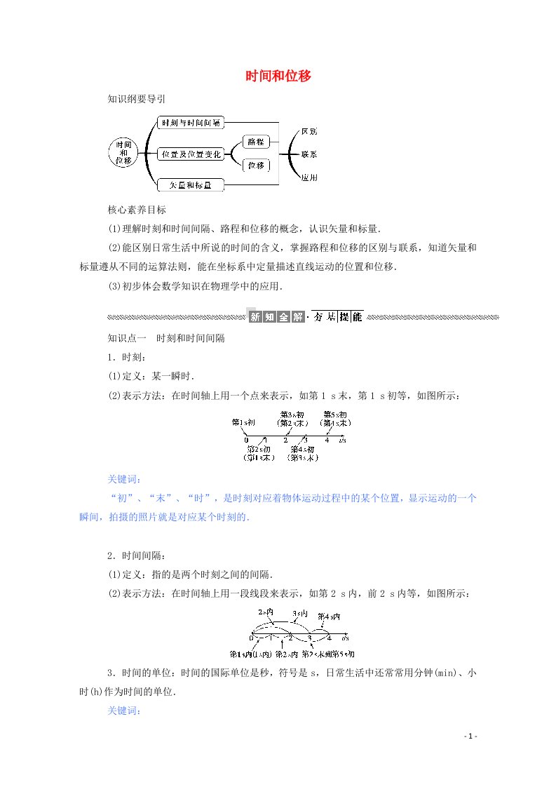 2021_学年高中物理第一章运动的描述2时间和位移学案新人教版必修1