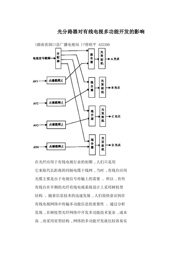 光分路器对有线电视多功能开发的影响