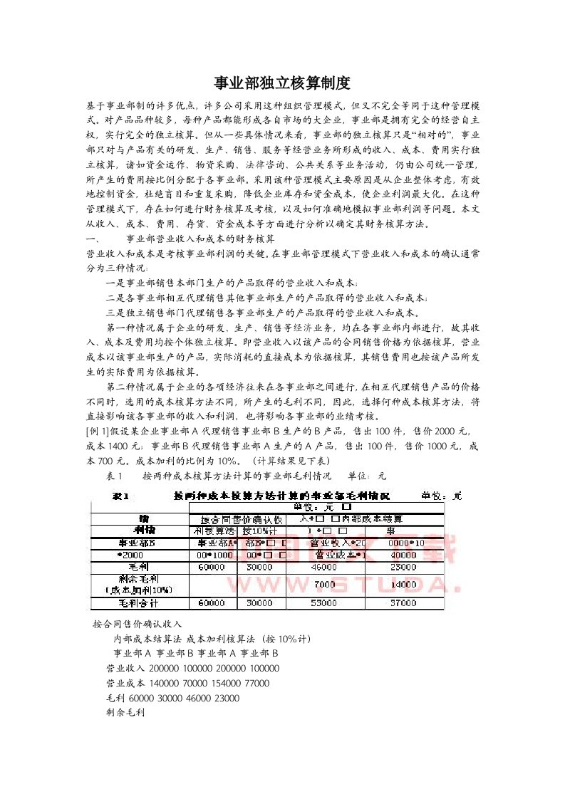 事业部独立核算制度