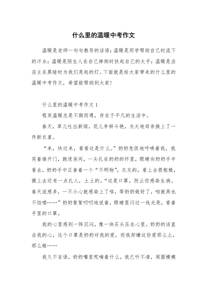 什么里的温暖中考作文