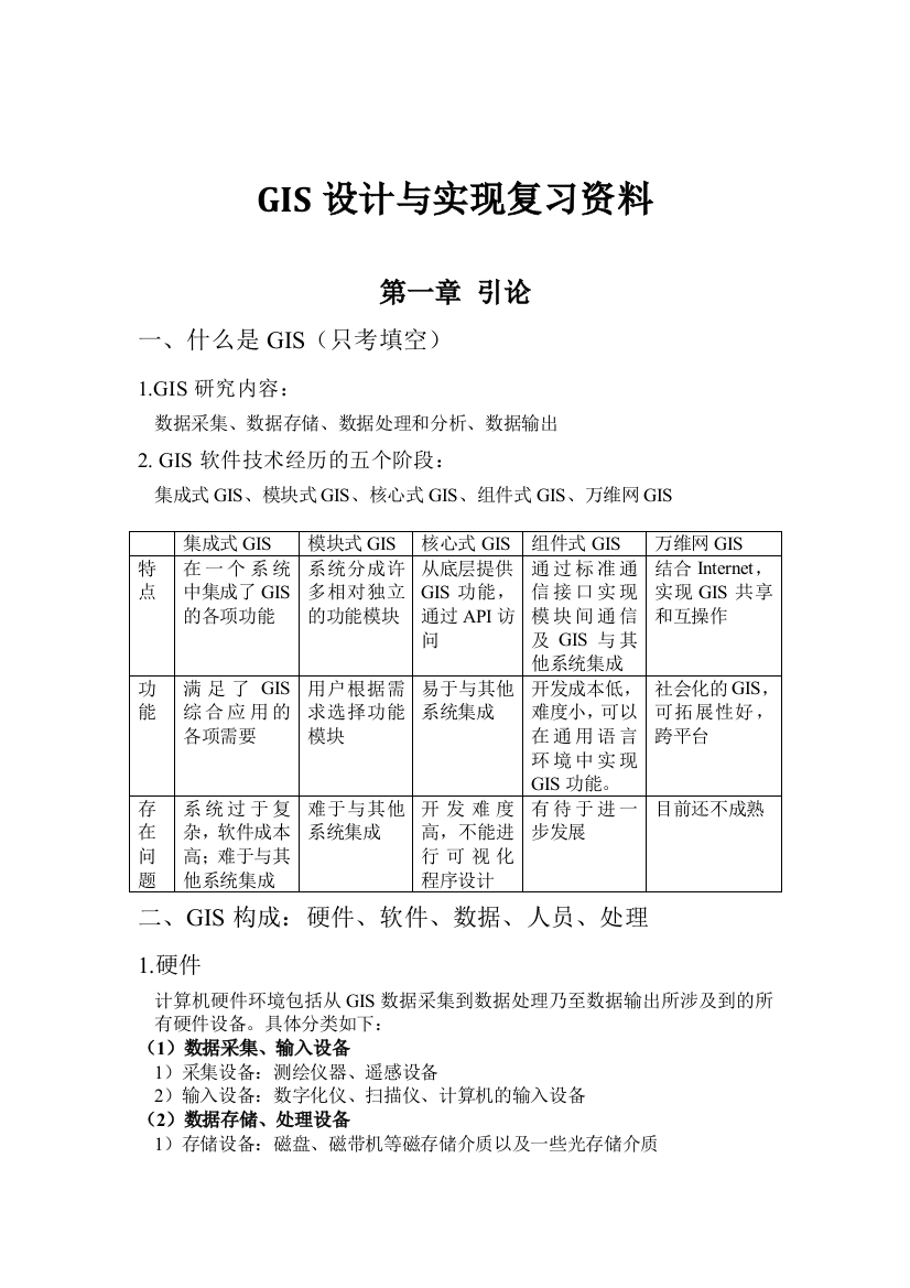 GIS设计与实现大学考试复习资料老师划重点版