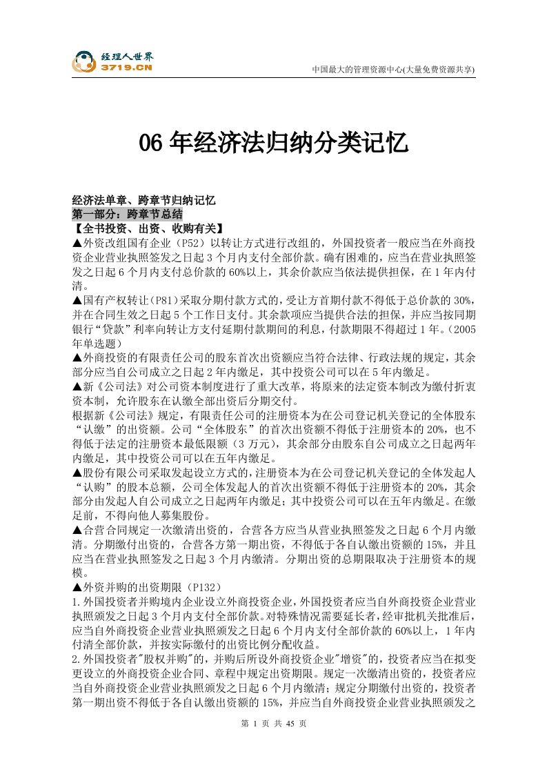 2006年经济法归纳分类记忆(doc48)-经营管理