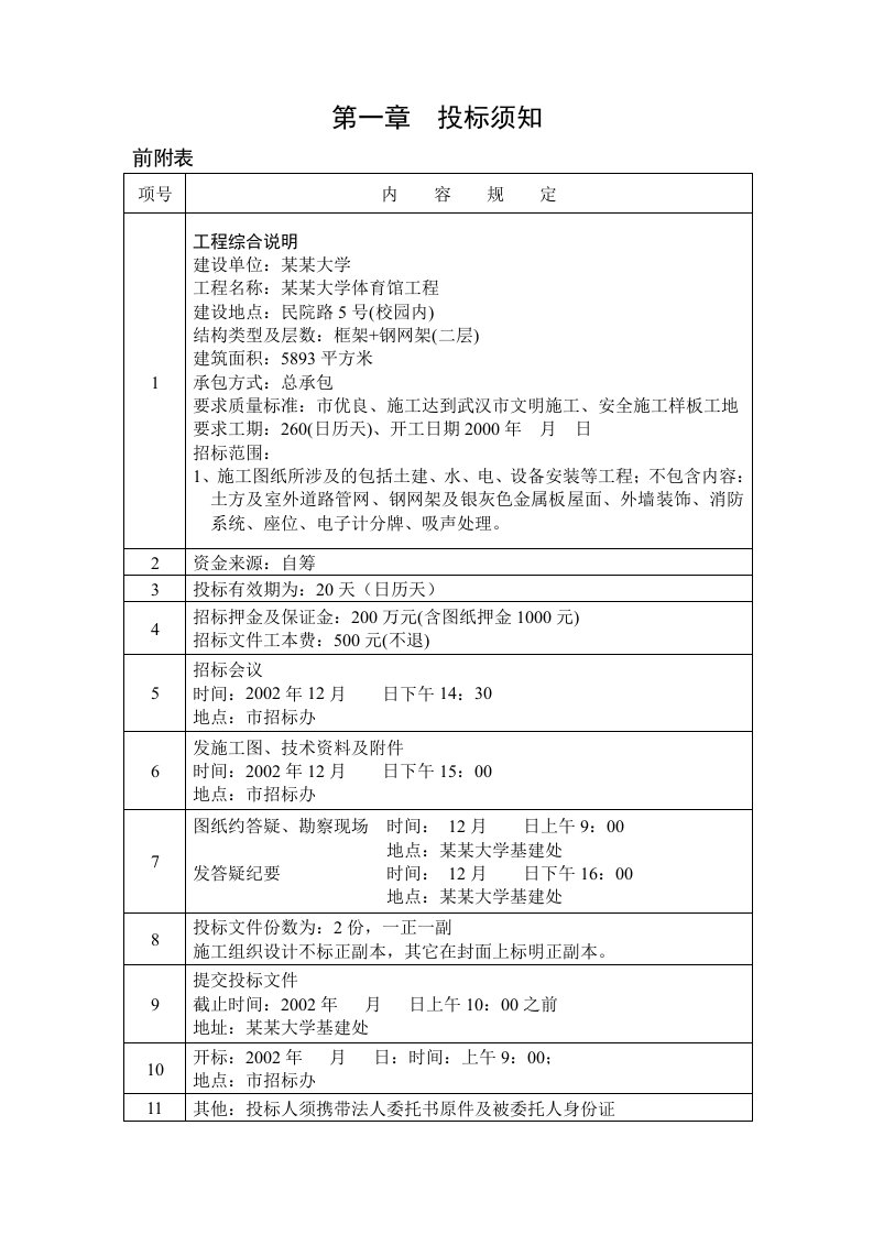 中南民族大学体育馆施工招标文件