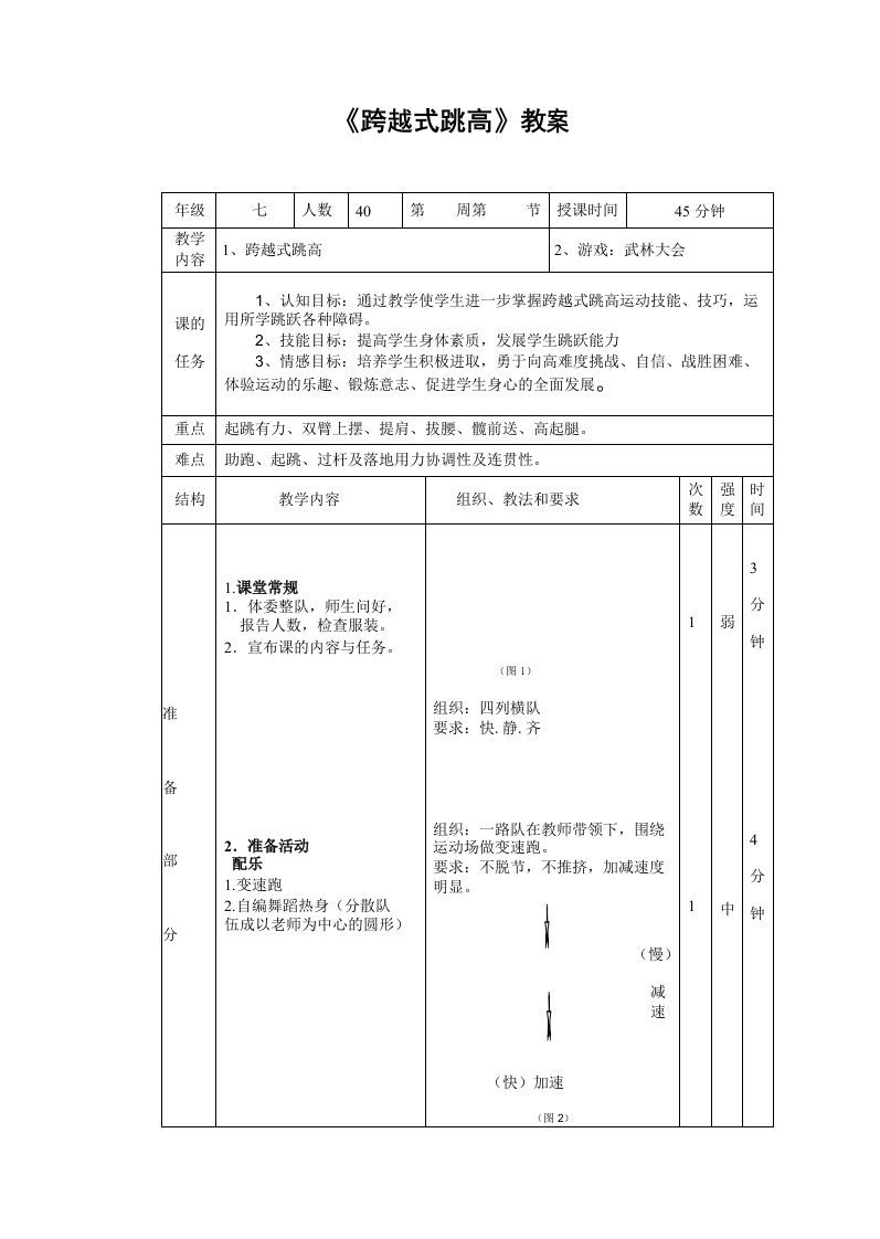 七年级跨越式跳高教案