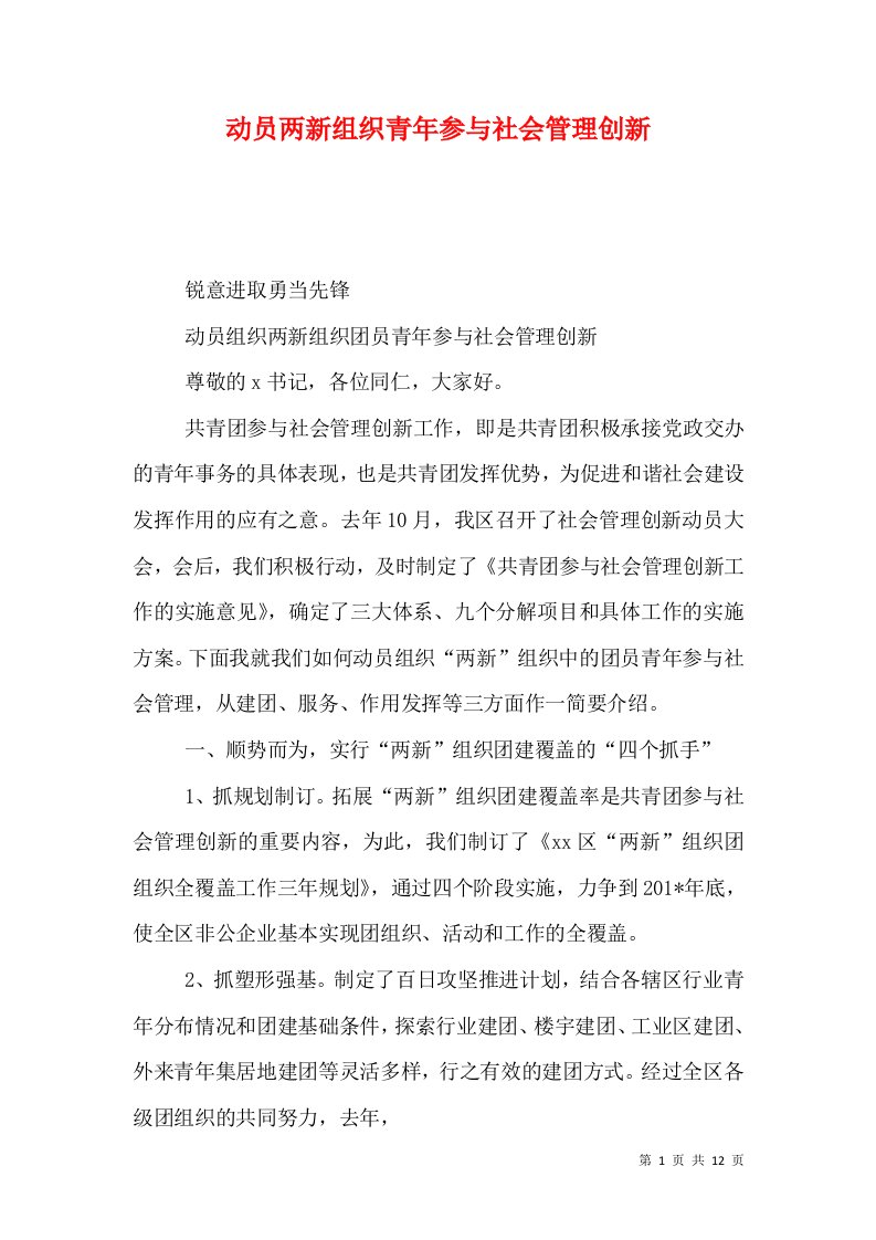 动员两新组织青年参与社会管理创新（四）