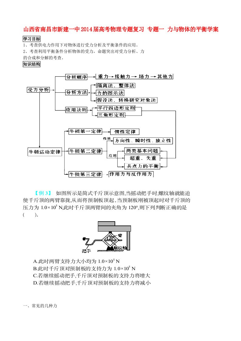 江西省南昌市新建一中2014届高考物理专题复习