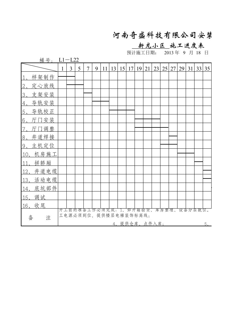 电梯施工进度计划表