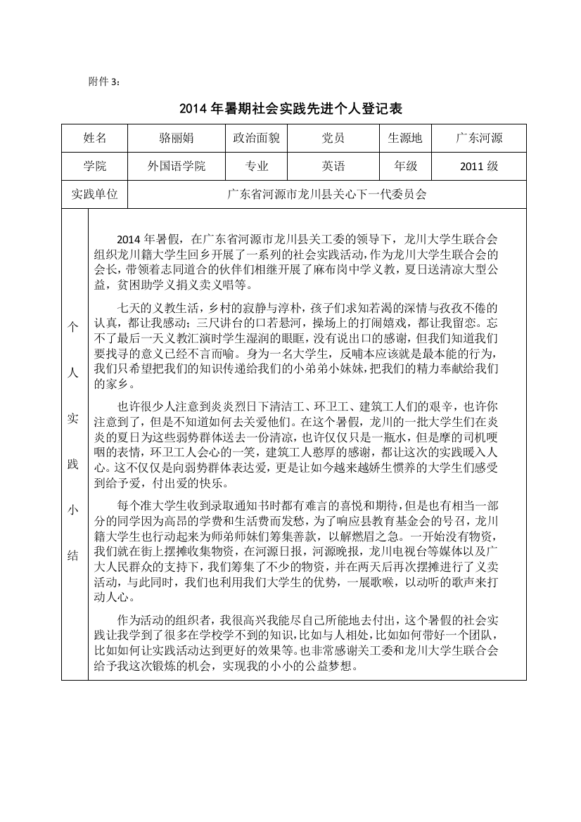 外院-骆丽娟-2021年暑期社会实践先进个人登记表