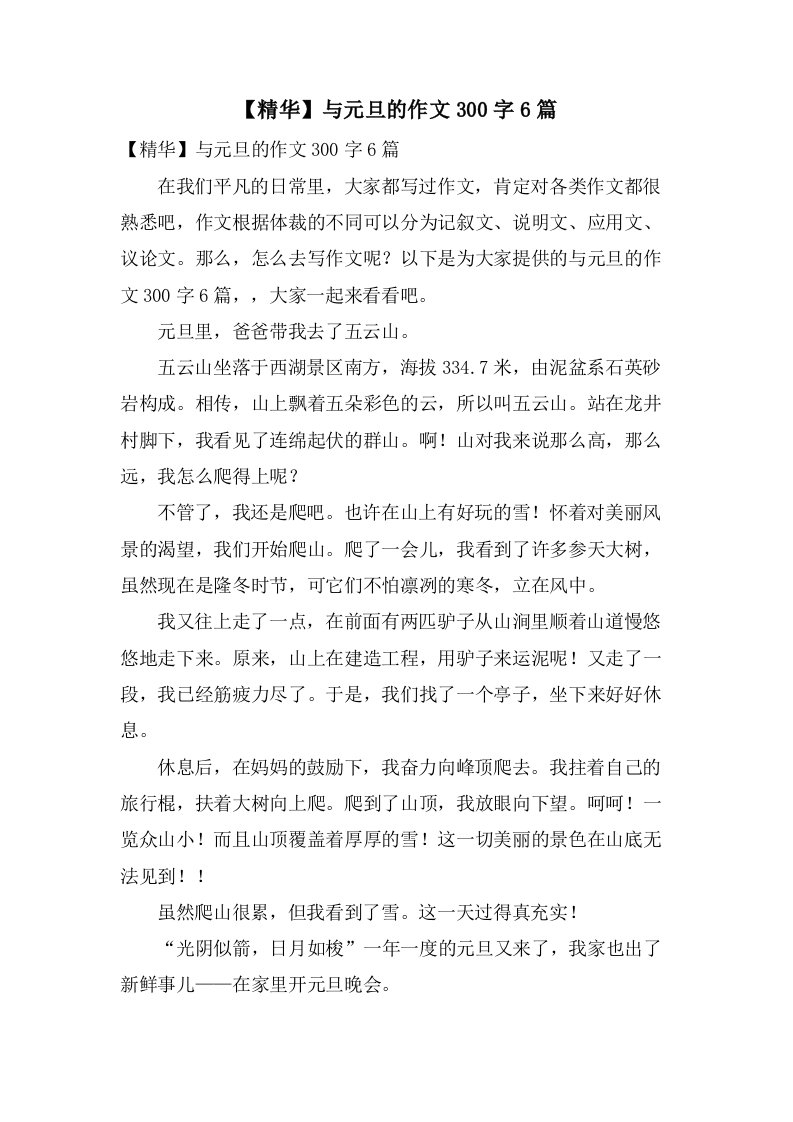 与元旦的作文300字6篇