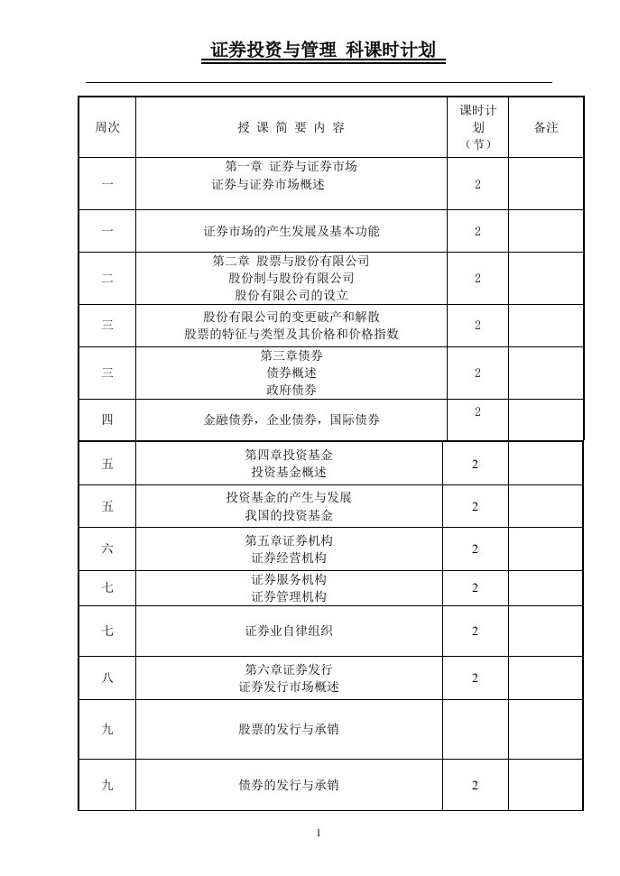 证券投资第一章教案