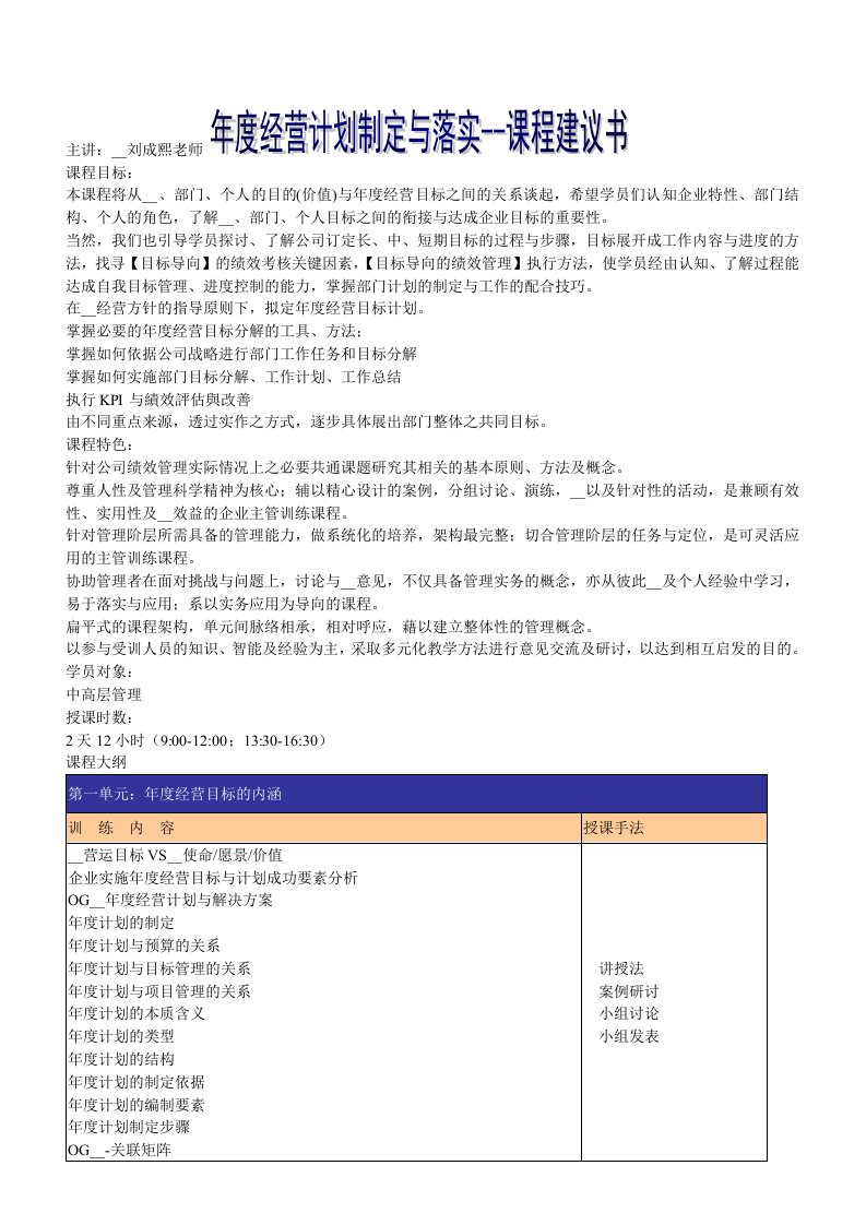 经营计划制定与落实-刘成熙老师